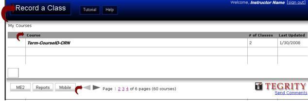 Note: To move from page to page within the classes listed, use the navigation tools at the bottom of the
