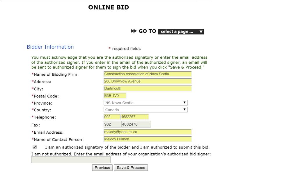 TRADE CONTRACTOR SUBMIT BID: BIDDER INFORMATION... Continued from previous page.