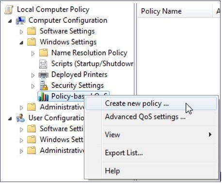c. Open Group Policy Management tool (run > gpmc.msc) and then right click the OU (Computer) and then click Create a GPO in this domain, and Link it here to create a new GPO. E.g. SfBLyncClient-QoS.
