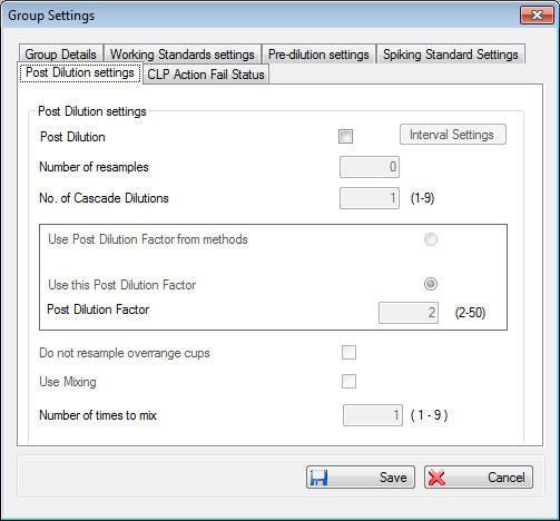 Chapter 3 Setup for Analysis 3-5 7. Select Edit Group from the displayed menu. The Group Settings screen will be displayed (see Figure 3.7). Figure 3.7 8. Select the Post Dilution settings tab. 9.