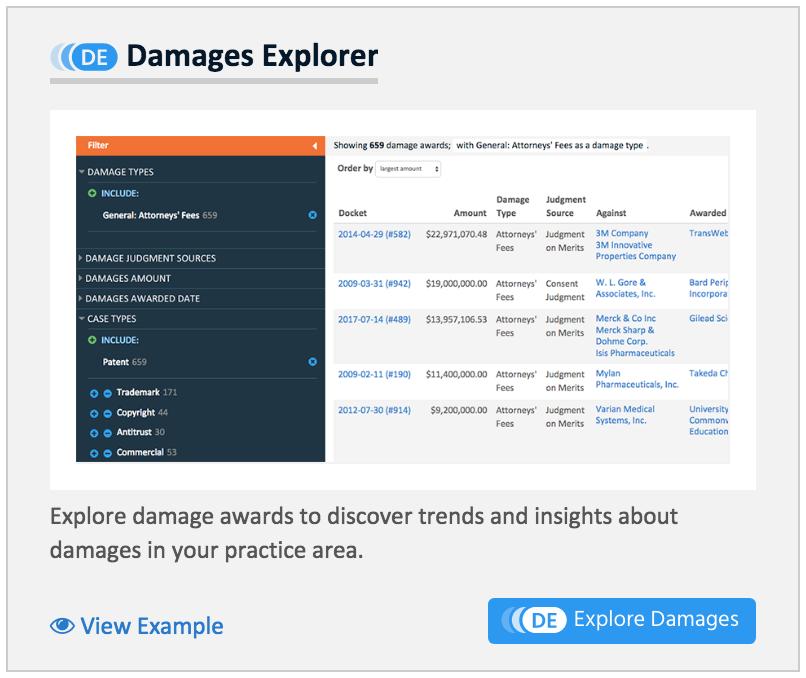 Quick Guide 2: Legal Analytics Apps Damages Explorer 1. To explore damage awards and trends, go to Apps from the menu bar. 2. Click the blue Explore Damages icon. Repeat. 3.