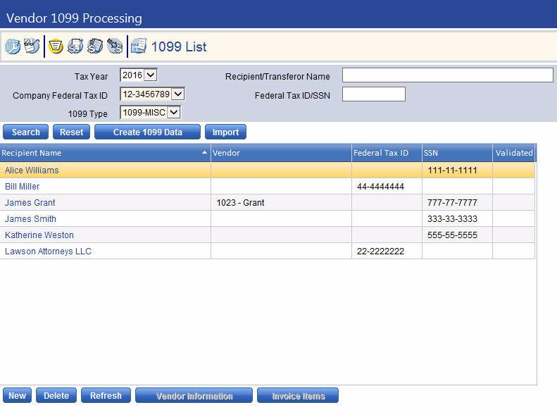 4 The Recipient/Transferor Name field allows you to search for a 1099 for a recipient who is not a vendor. The value can contain up to 192 characters.