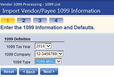 The default value is determined by the Default 1099 Tax Year value on the Vendor/Items tab on the Company Suite Settings page. 1099 data can be created for previous tax years.