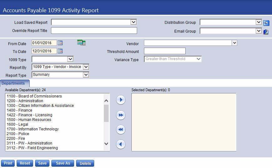 Year-Round Maintenance Accounts Payable 1099 Activity Report The Accounts Payable 1099 Activity Report is useful for mid-year reporting on 1099s.