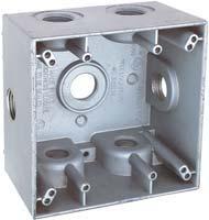 5" 5 1" X Grey 12 13 Deep, Two Gang Outlet Box with 5 Threaded Outlets 4-9 / 16" x 4-5 / 8" x 2-5 / 8", closure plugs, ground screw and mounting lugs included DTB-5V 38028-9 40.