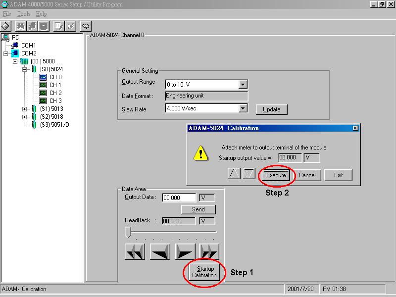 Quick Start Analog Output Calibration: 4~20 ma: ADAM 5024 Figure 0-13: Analog Output Calibration 0.