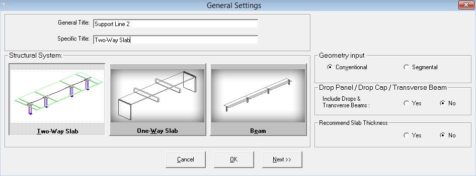Next, select Geometry Input as Conventional. Next, select the Structural System as Two-Way slab.
