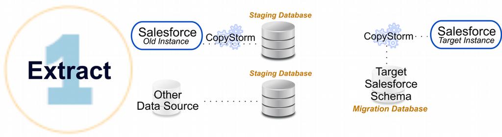 Step 1: Extract Data Into A Staging Environment The Staging Environment is a holding area for data being migrated to the target Salesforce prior to being transformed into the target Salesforce s