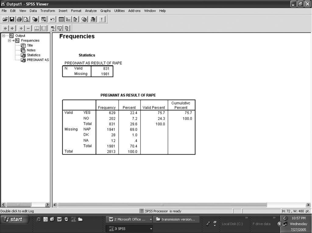 E App-Bachman-45191.qxd 1/31/2007 3:32 PM Page E-5 Appendix E E-5 In the example above, SPSS created a frequency distribution for the variable ABRAPE. SPSS produces two boxes (Exhibit F.3).