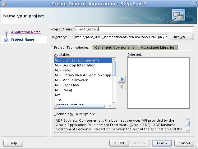 In Step 2 of the Create Generic Application window, change the Project Name to CreditCardWS.