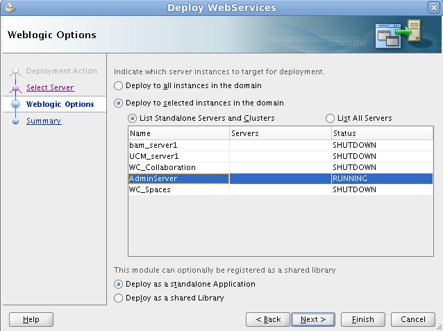 16. In order to deploy the Web service to a server instance, select Deploy to