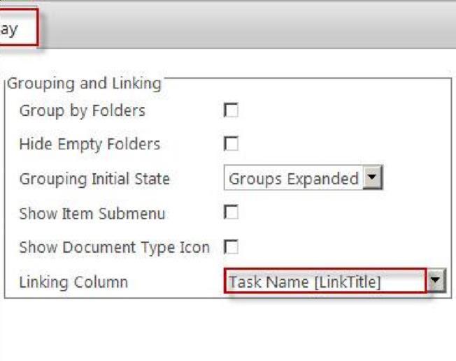 Grouping and Linking The Grouping and Linking section is on the Display tab, of the Lightning Conductor Web Part dialog. Use this section as described below: 1.
