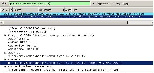6 Wireshark displays the answer to the query as