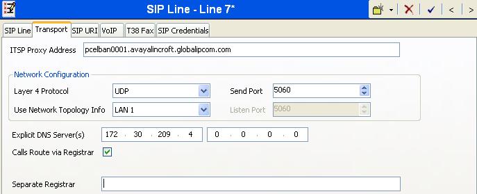 4.4.2. SIP Line - Transport Tab Select the Transport tab. This tab is new in Release 6.1. Some information configured in this tab had been under the SIP Line tab in Release 6.0.