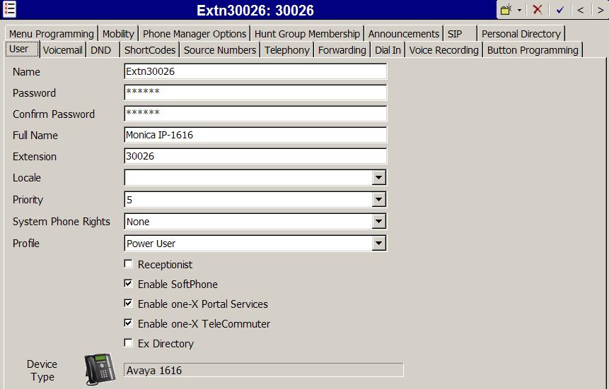 4.5.2. User 30026 The following screen shows the User tab for User 30026.