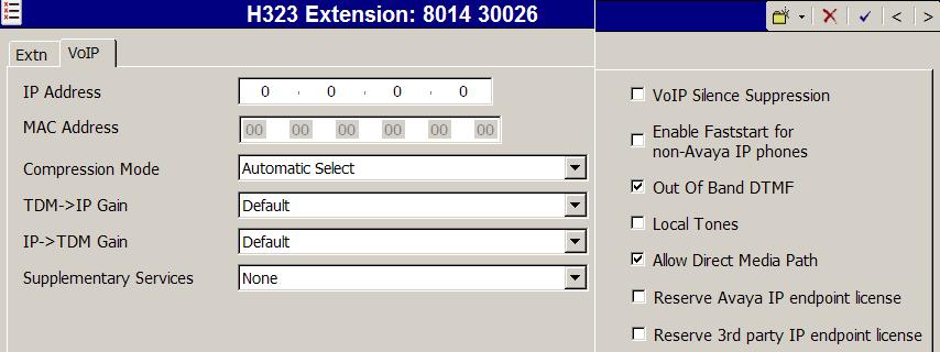 The following screen shows the Extension information for this user, simply to illustrate the VoIP tab available for an IP Telephone.