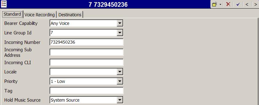 Select the Destinations tab. From the Destination drop-down, select the extension to receive the call when a PSTN user dials 7329450236.