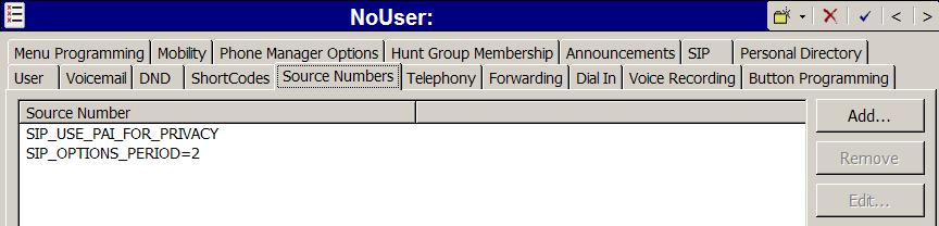 If a customer wishes to control how often SIP OPTIONS messages are sent by IP Office, a NoUser Source Number can be configured as follows.