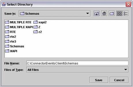 After you complete the selection criteria and click Generate Schema(s) on the Event Schema Generator screen, a Select Directory dialog screen appears.