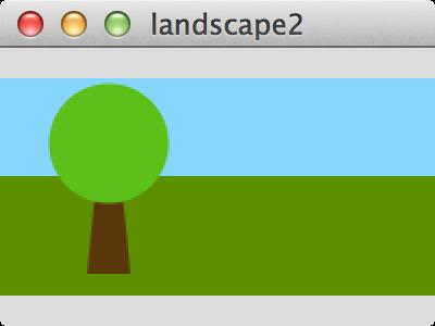 landscape1 void draw() { coding tree(); function comments // draw tree // with bottom of trunk at 50, 90 void tree() { nostroke(); // trunk fill(#5a3709); quad(45, 40, 55, 40, 60, 90, 40, 90); //