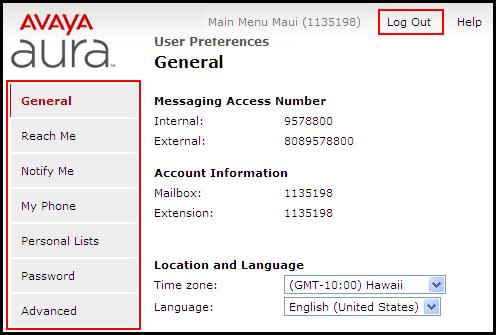 Avaya Aura Messaging Web Interface You can configure options for various Messaging features in the User Preferences Web pages.
