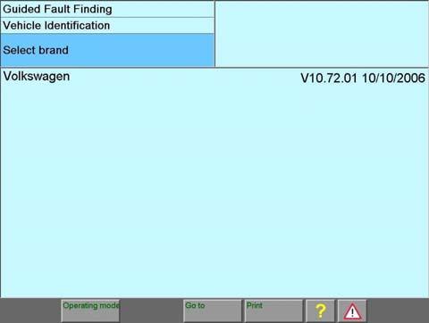 diagnostic tool start up screen select Guided Fault Finding