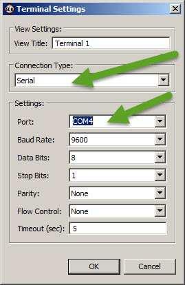 Highlight the Terminal icon at the bottom of the SDK screen and then press on the settings icon as seen in Figure 41. Figure 41. Terminal Connection 2.