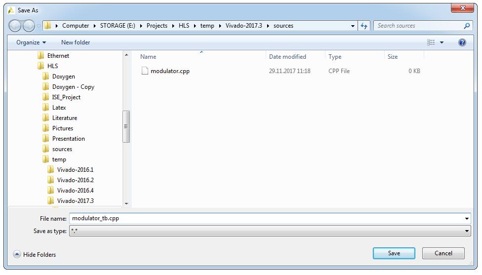 In the second Add/Remove Files dialog box, specify the C-based testbench files: Figure 2.6: Add/Remove Files dialog box Click New File.