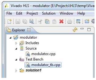 25 3. Repeat the same procedure for the modulator tb.cpp testbench file. Therefore, in the Vivado HLS Explorer pane expand Test Bench folder and double-click on the modulator tb.