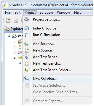 40 Figure 2.35: New Solution button The another way to open Solution Configuration dialog box is to use Project -> New Solution option from the main Vivado HLS menu, see Figure 2.36. Figure 2.36: New Solution option The Solution Wizard has the same options as the final window in the New Project wizard (Figure 2.