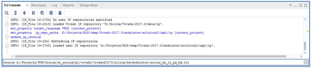 93 3. Execute the presented Tcl file in the Vivado IDE. Go to the Tcl console window and type the following and press enter: source <path>/socius xz io ps bd.