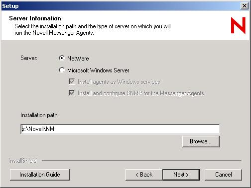 3 If you selected Microsoft Windows Server, set the Windows server options as planned under