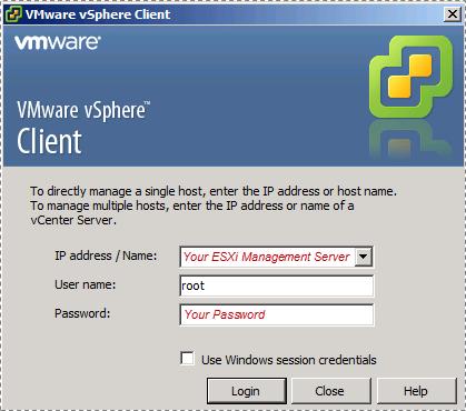 2. Enter the IP address of your ESXi Management Server (use the table you filled out in Section 10, User