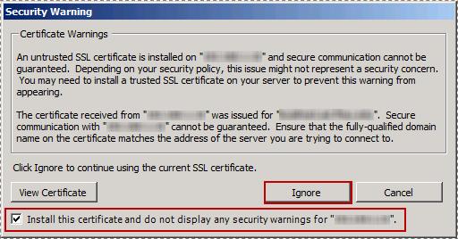 If a Security Warning window appears, click the checkbox Install this certificate and do not display any