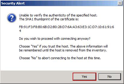 4. When prompted with a Security Alert window, click Yes to add the Host. 5. On the Host Summary page, review the information and click Next. 6. On the Assign License page, select Enter Key. 7.