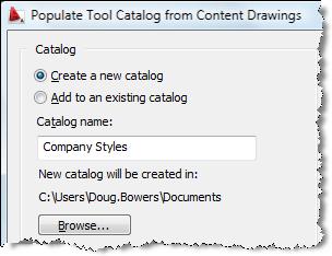 In the upper left corner of the dialog box, select the Create a new catalog option if you desire to create a new catalog.