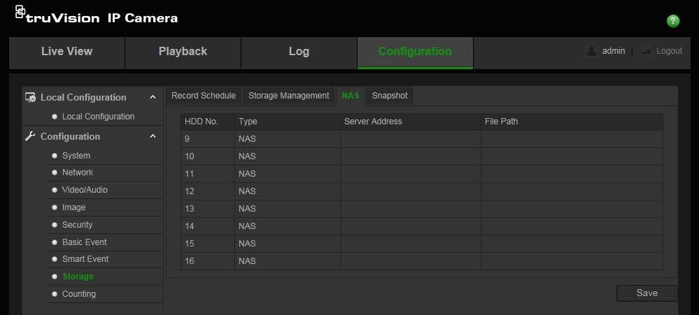 NAS settings You can use a network attached storage (NAS) device to remotely store recordings.