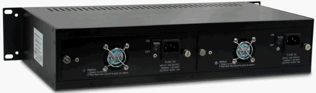 The Media Converter Chassis Real Panel The 3-pronged power plug; On/Off switch and ventilation fan are located at