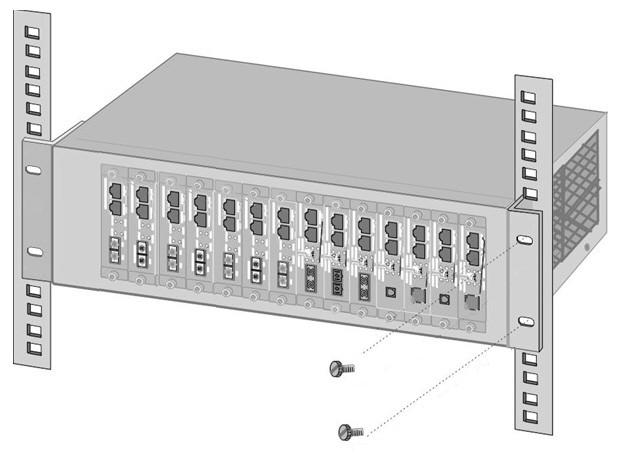 3. Rack Mount Installation Hardware Installation The Media Converter Chassis is suitable for use in an office environment where it can be rack-mounted in standard EIA 19-inch racks or standalone. 3.1. Desktop Application 1.