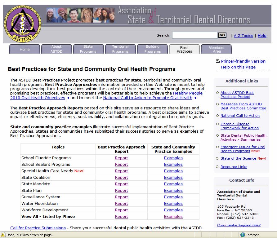 Attachment 5 Illustrations of Web Changes Based on Recommendations from 2007 Usability Testing for BP Webpages (a) The illustration shows a new organizational format to access Best Practice Approach