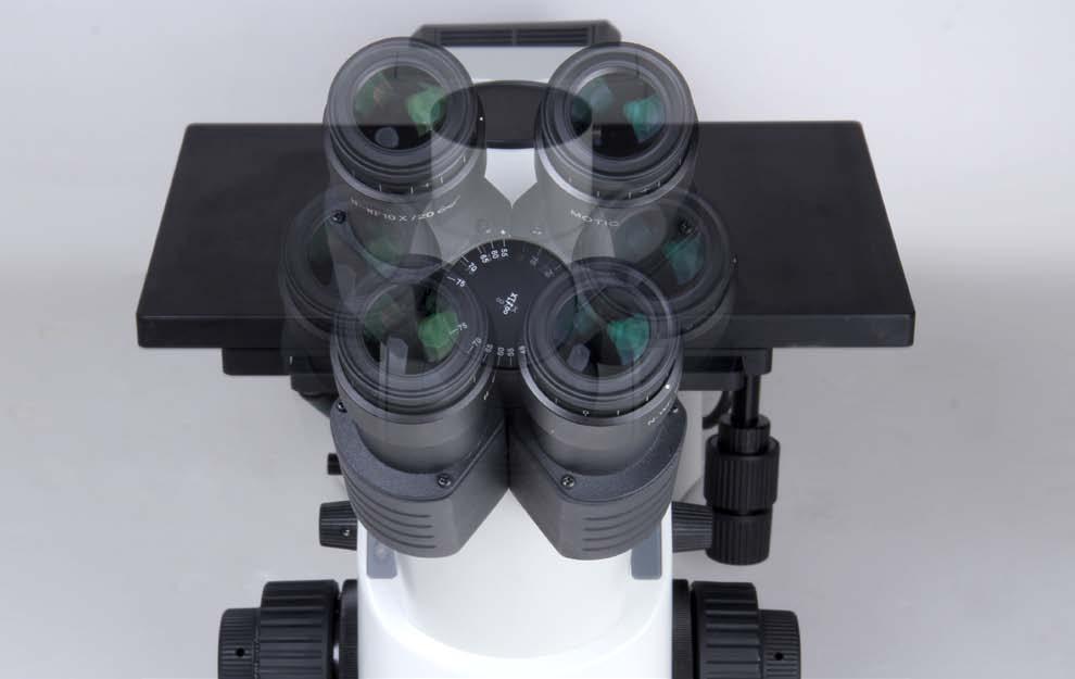 Eyepiece tubes Upon ergonomic engineering concept, each eyepiece tube allows for 360 swiveling movement as well as flexible adjustment of the interpupillary distance between 48mm and 75mm as demands.