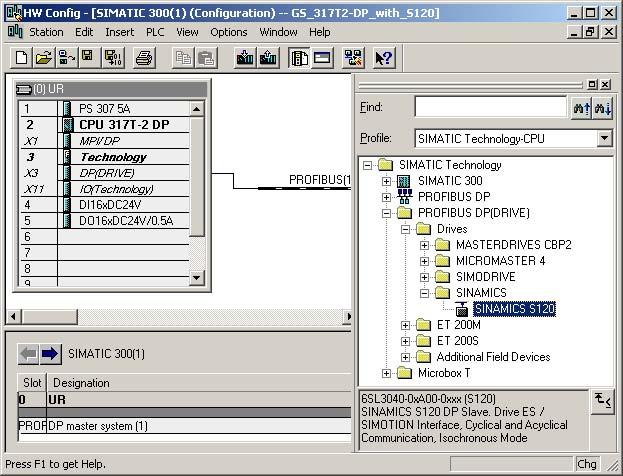 3.6 6. Step: Configuring the drive in HW Config 3.6 6. Step: Configuring the drive in HW Config Procedure 1 In the HW catalog, open the tree structure SIMATIC Technology > PROFIBUS DP(DRIVE) > Drives > SINAMICS.