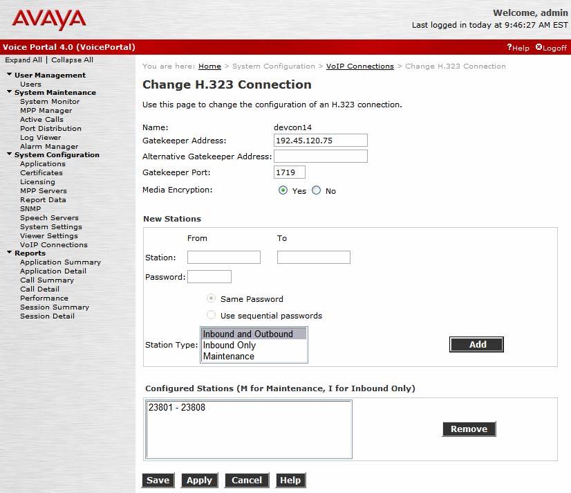 Configure the H.323 VoIP Connection. To configure an H.323 connection, navigate to the VoIP Connections page and then click on the H.323 tab. In the H.