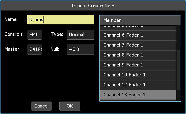 Assign a Group Master: When the second Group: Create New dialog box opens, the first section with a fader or switch that s touched or actuated will be the group master.