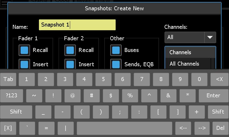 Select the controls to be included in the new snapshots by touching the selectors to deselect or select them.