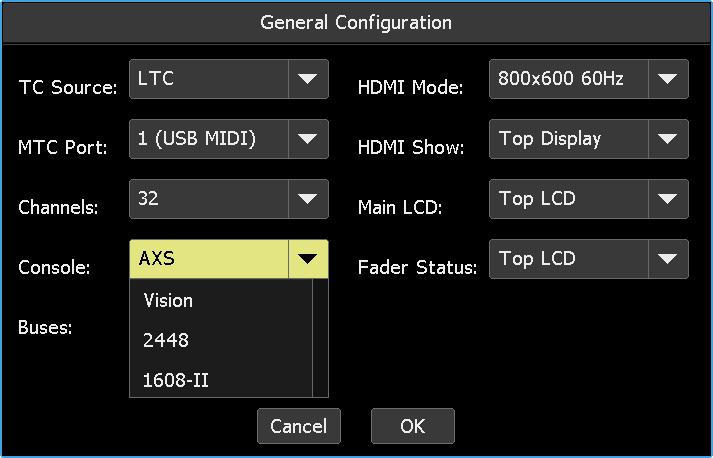 23.2.1 Select the Console Model Final Touch automation is an option for four console models: 1608-II 2448 Legacy AXS Vision To select the model of console in which the Final Touch automation system