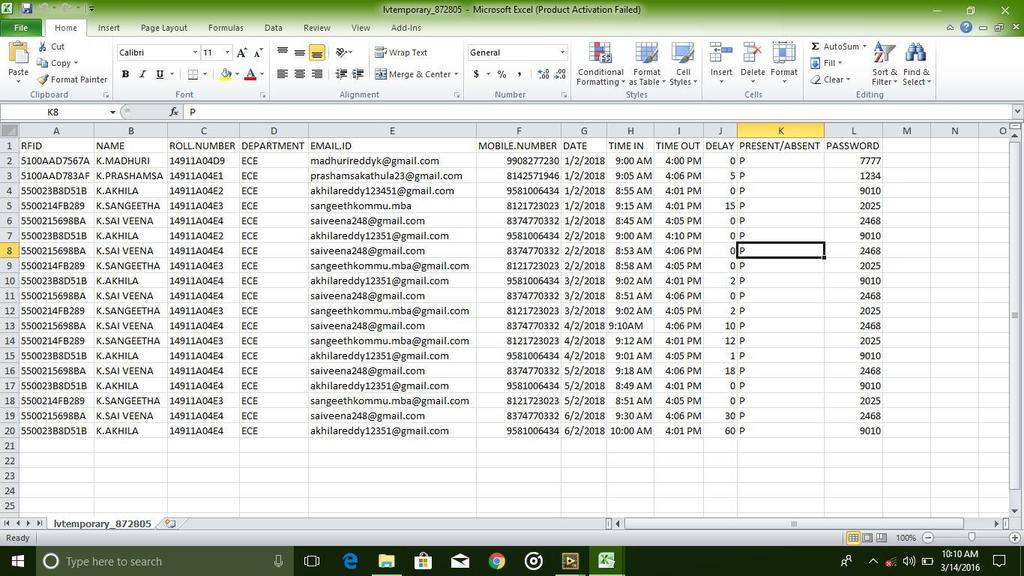 3.7 Excel Output:The excel sheet is