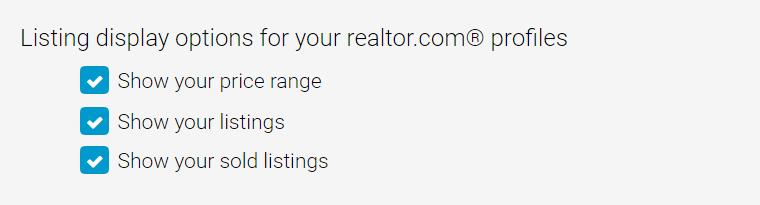 2. There are 3 listing options for you to choose from. A. Show your price range: Selecting this option will display a price range from low to high, of the current and sold listings in your inventory.