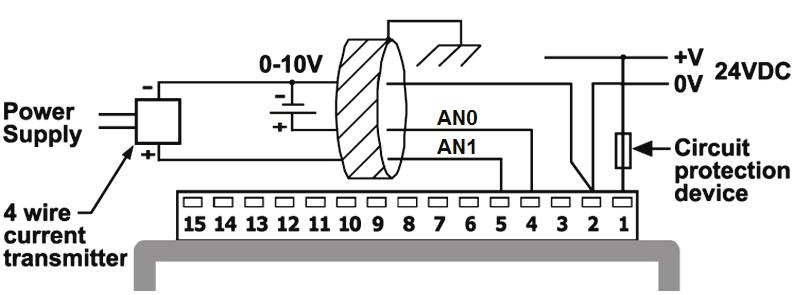V350-35-TR6/V350-J-TR6 Installation Guide Analog Input (current) Wiring Current connections (4 wire) Current connections (2/3 wire) Analog Input (current/voltage) Wiring