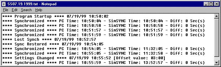 Configuring the SimSYNC Software (Options Tab), Continued Configuring Your Notification (continued) Log File When the Log File is active, SimSYNC logs each transaction, including startup events,